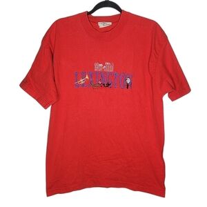 Vintage 80s Lexington Kentucky Horse Capital Embroidered T-Shirt in Red Size L